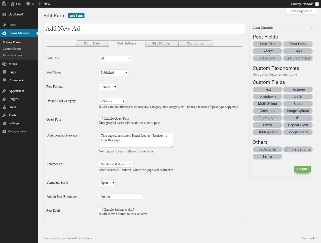 fms-posting-form-settings